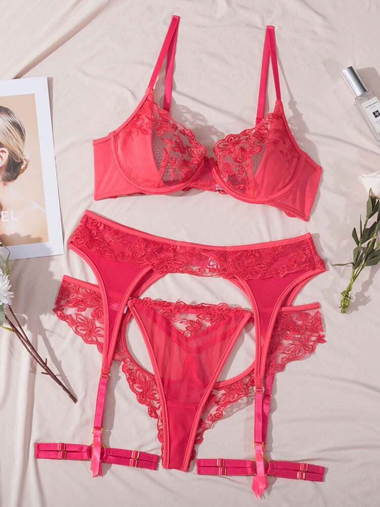 3PCS Sexy Mesh Lingerie Set for Women – See-Through Camisole with Matching Thong and Garter, Perfect for Romantic or Special Occasions