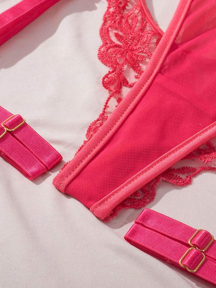 3PCS Sexy Mesh Lingerie Set for Women – See-Through Camisole with Matching Thong and Garter, Perfect for Romantic or Special Occasions