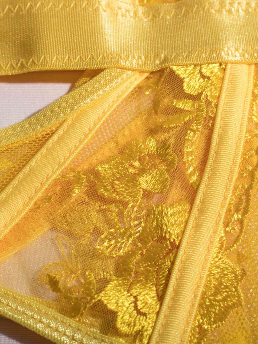 Sexy Embroidered Bridal Lingerie for Women – Backless One-Piece Teddy Bodysuit with Sheer Lace and Elegant Floral Stitching