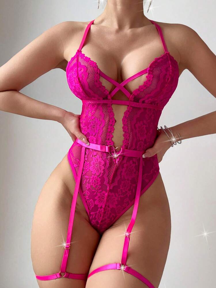 Sexy Lace Jumpsuit Lingerie Set for Women – One-Piece Bodysuit with Adjustable Garter Belts for Bedroom or Special Occasions