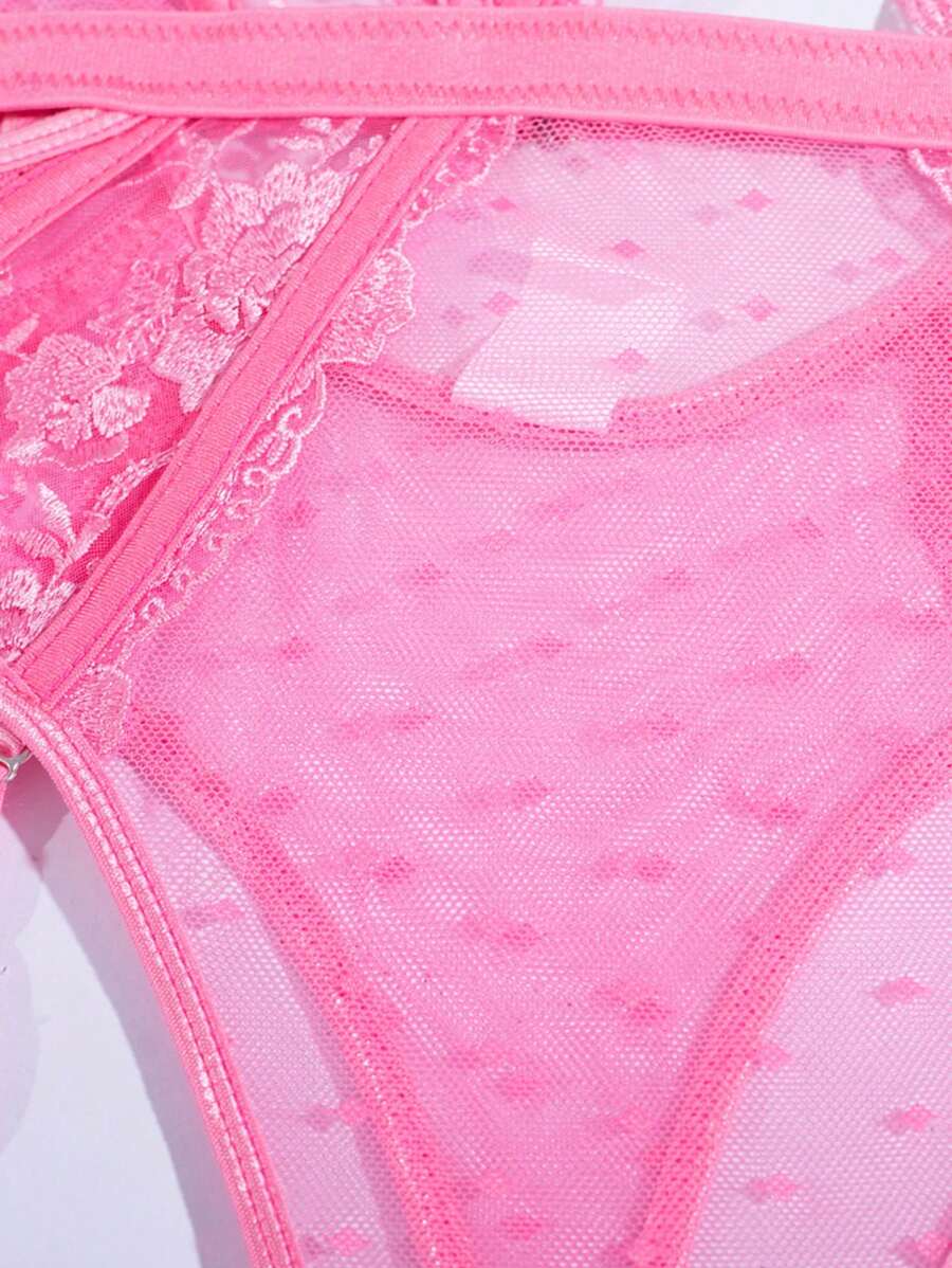 Sexy Embroidered Bridal Lingerie for Women – Backless One-Piece Teddy Bodysuit with Sheer Lace and Elegant Floral Stitching