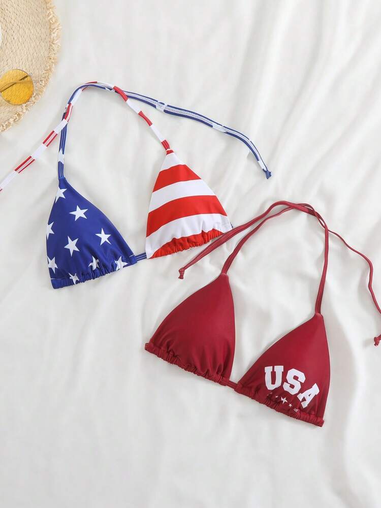 Women's USA Flag Triangle Cup Bikini Swimsuit - 4th of July Patriotic Swimwear